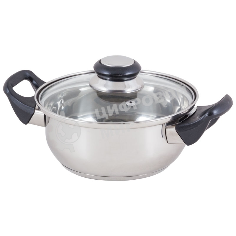 Кастрюля Mallony из нерж стали с крышкой (стекло) BAK-01, 1,4 л, ручки - бакелит, без ТМ