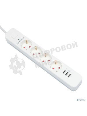 Сетевой фильтр Гарнизон 2.0 Мультипорт EPS-4-U3-W-2, 4 р, 10А, 3xUSB, 2 м, ур.защиты 2+, белый, пакет