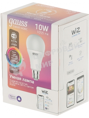 Лампа Светодиодная Gauss Smart Home RGbW E27 A60 10 Вт 2700-6500K 1/10/100