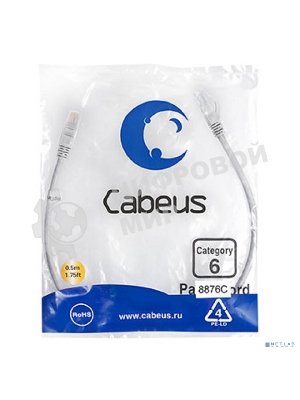 Шнур комм. Cabeus, кат. 6, неэкр., U/UTP, RJ45/RJ45, LSZH, AWG24, 0.5м, серый