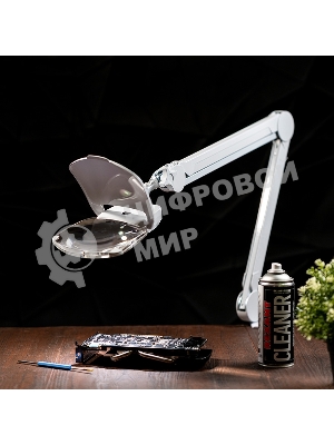 Лупа на струбцине Rexant, квадратная 3D+20D, с подсветкой 6 LED, серия EXPERT, белая