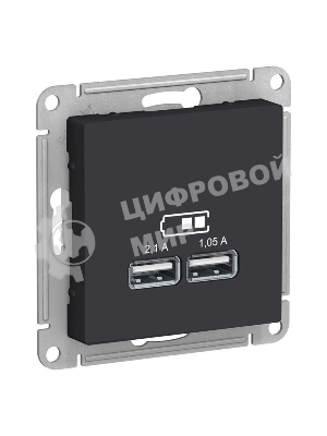 Карбон Розетка USB, 5В, 1 порт x 2,1 А, 2 порта х 1,05 А, механизм ATN001033 Schneider Electric