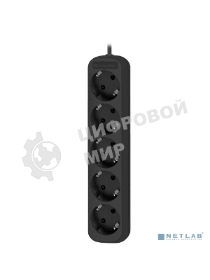 Удлинитель Defender с заземлением M518 1.8 м, 5 розеток, черный