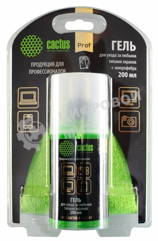 Чистящий набор (салфетки + гель) Cactus CS-S3004BL для экранов и оптики блистер 1 шт 25х25 см 200 мл