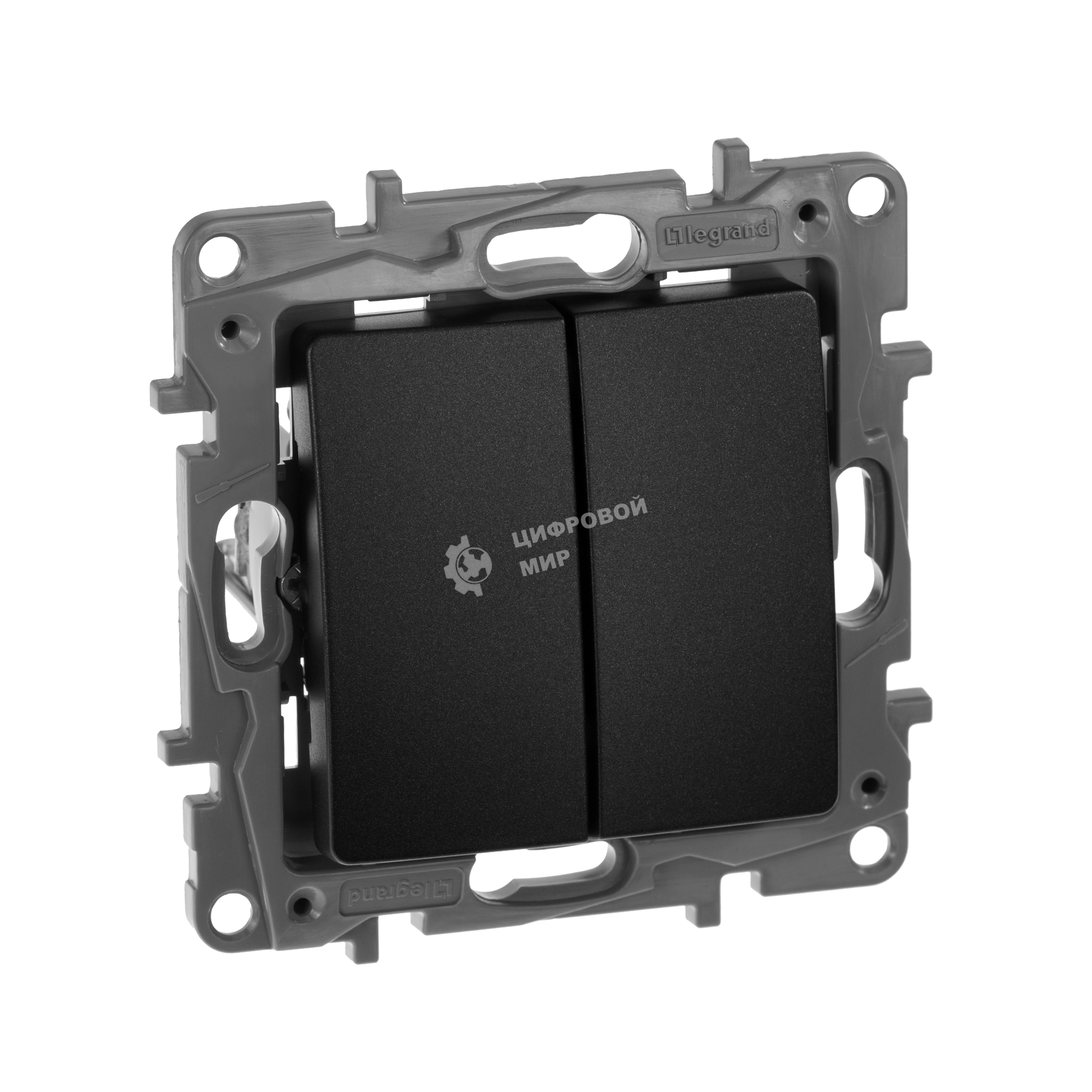 Выключатель двухклавишный, автоматические клеммы, Etika, 10AX, 250В~, антрацит Выключатель двухклавишный, автоматические клеммы, Etika, 10AX, 250В~, антрацит