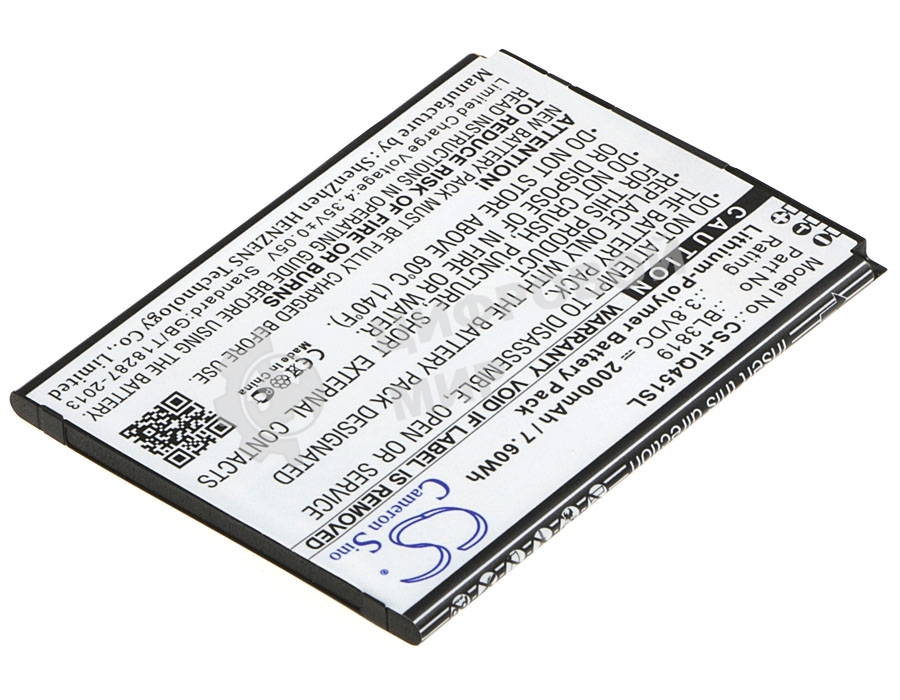 Аккумулятор CameronSino CS-FIQ451SL BL3819 для Fly IQ4514 Evo Tech 4 3.8V, 2000mAh, 7.60Wh