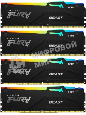 Оперативная память Kingston Fury Beast, DDR5, 64Gb (4x16GB), 5200MHz, CL40, DIMM, с радиаторами, RGB, черный
