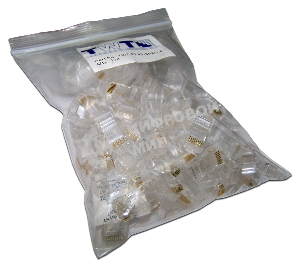 Коннектор LANMASTER RJ45 UTP 8P8C, универсальный, cat.6, 100 шт.