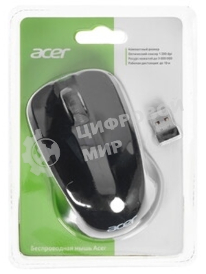 Мышь беспроводная Acer OMR010 черный, 1200 dpi, радиоканал, USB, кнопки - 3