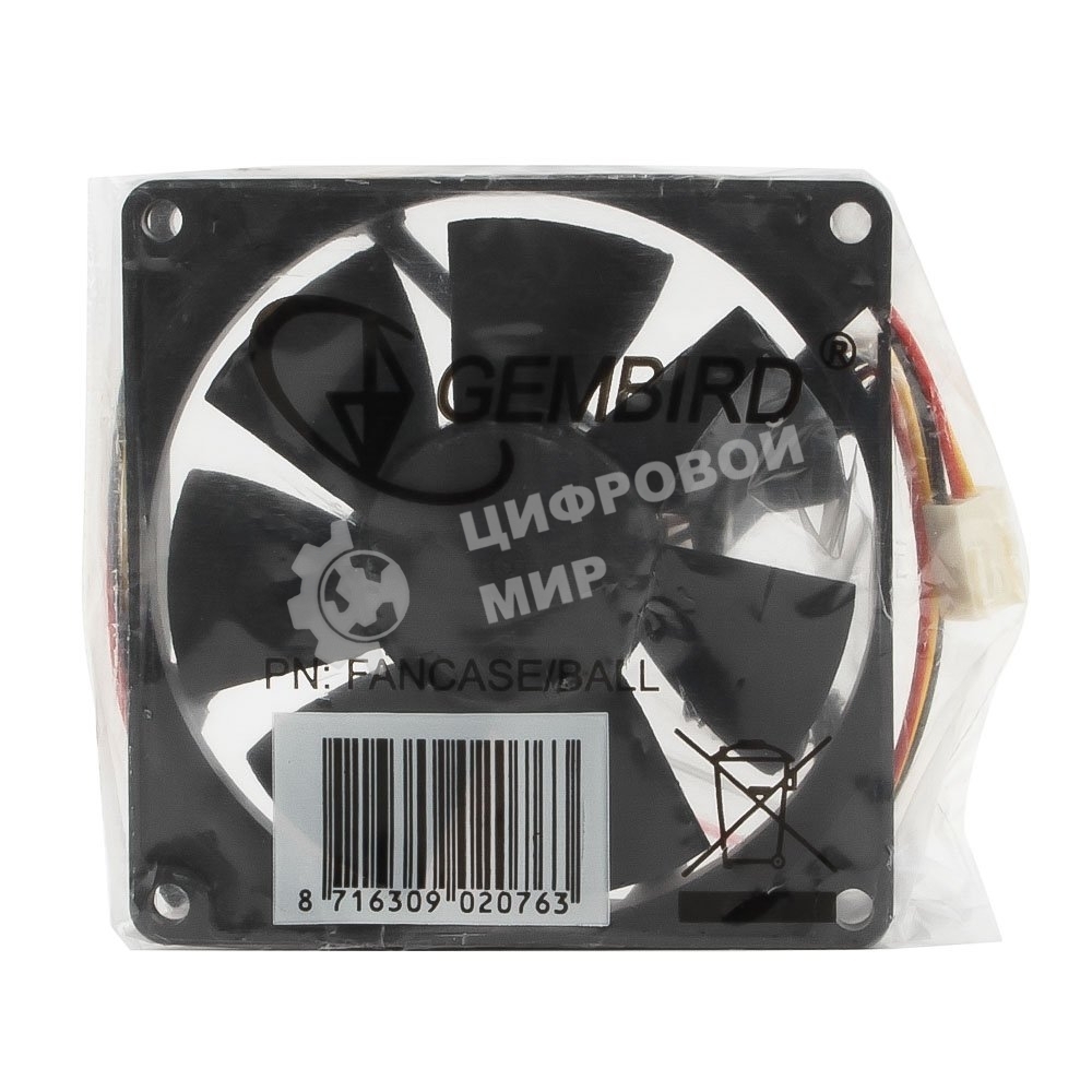 Вентилятор для корпуса Gembird FANCASE/BALL черный, 80 мм, 2600 об/мин, 27 дБ, 3 pin