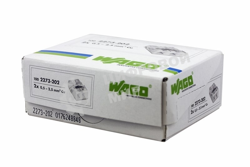 Клемма 2х(0.5-2.5мм) 2-хпроводн. для распред. короб. (без п) WAGO 2273-202