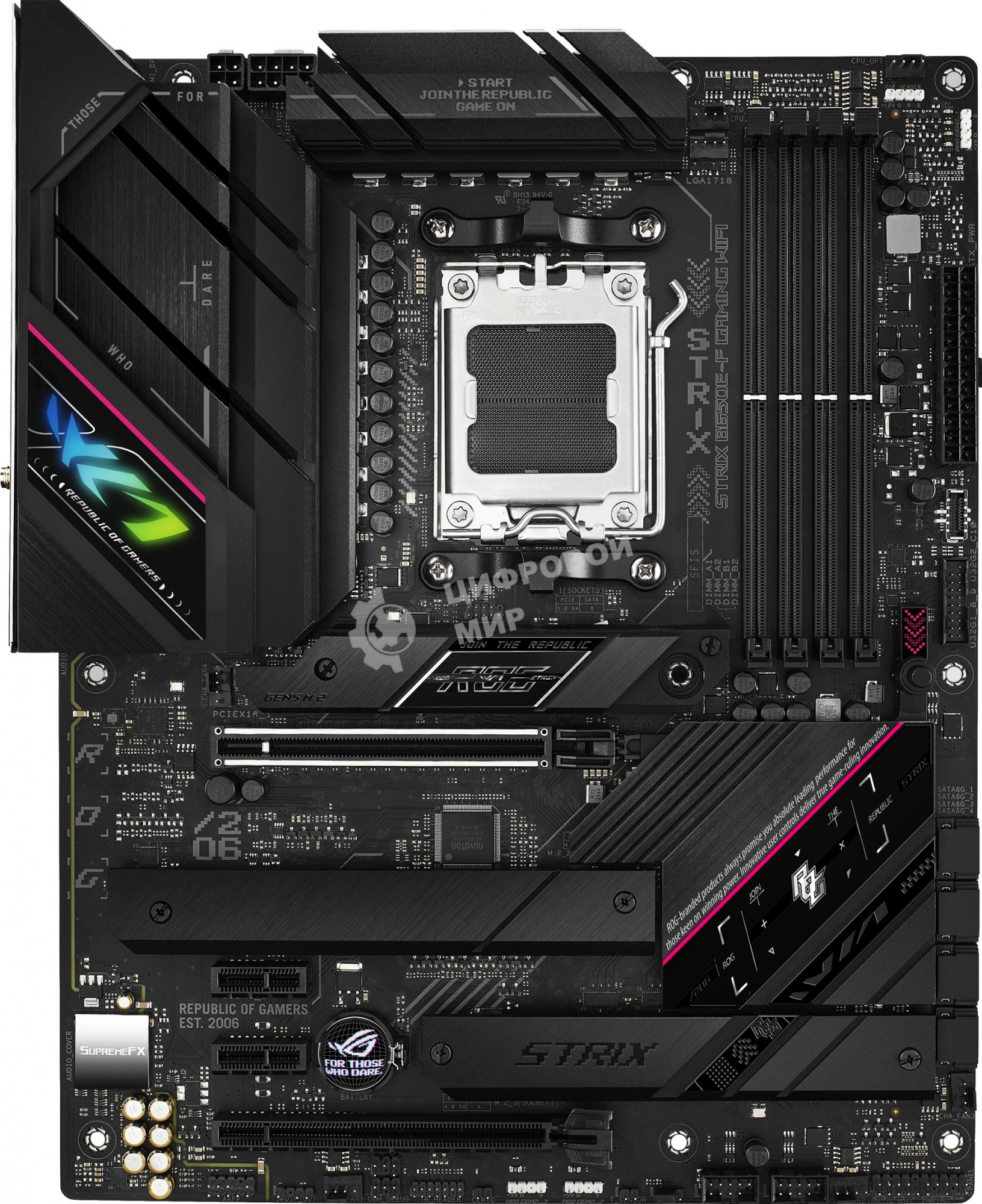 Материнская плата ASUS ROG STRIX B650E-F GAMING WIFI, AM5, AMD B650, 4xDDR5, 4xSATA, 3xM.2, 1xPCI-E 5.0 x16, 1xPCI-E 4.0 x4, 2xPCI-E x1, 1xHDMI, 1xDP, 1x 2.5Gb LAN, 4xUSB-A 2.0, 4xUSB-A 3.2 Gen 1, 2xUSB-A 3.2 Gen 2, 1xUSB-C 3.2 Gen 2, 1xUSB-C 3.2 Gen 2x2,