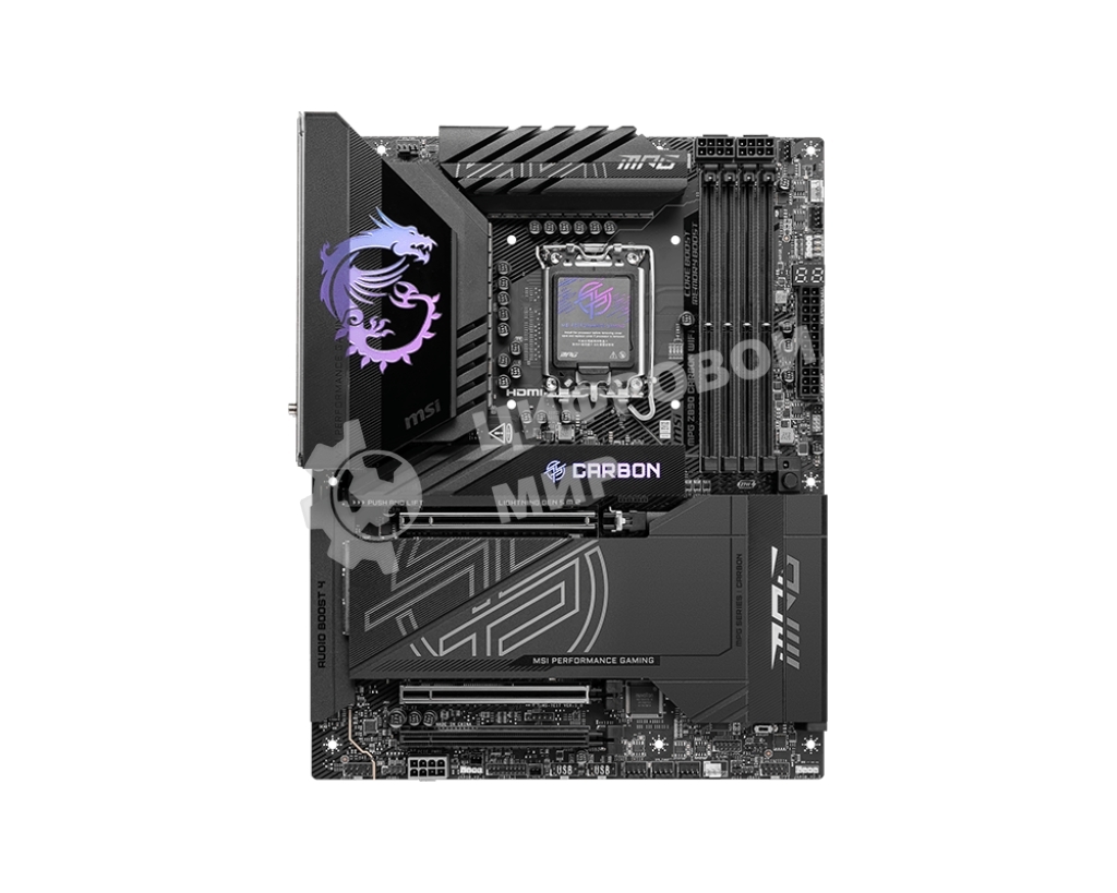 Материнская плата MSI MPG Z890 CARBON WIFI, LGA 1851, Intel Z890, 4xDDR5, 4xSATA, 5xM.2, 1xPCI-E 5.0 x16, 1xPCI-E 5.0 x8, 1xPCI-E 4.0 x4, 1xHDMI, 2xUSB-C Thunderbolt 4, 1xUSB-C 3.2 Gen 2, 10xUSB-A 3.2 Gen 2, 2x 5Gb LAN, 2x3.5 мм, 7.1, ATX