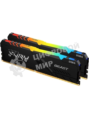 Оперативная память Kingston Fury Beast, DDR4, 32GB (2x16GB), 3200MHz, CL16, DIMM, с радиатором, RGB, черный