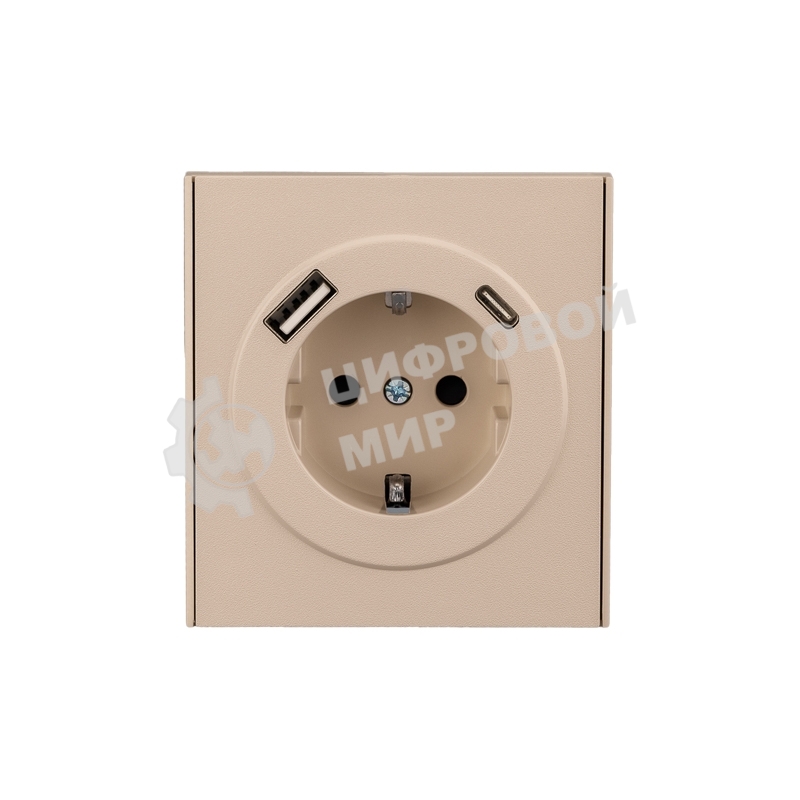 Розетка KRANZ STRONG 1-ая с/з с/у з/ш 16А с USB A+C быстрой зарядки 5В/3А шелк