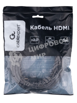 Кабель HDMI Cablexpert CC-HDMI4L-5M, 19M/19M, v2.0, Light, позол.контакты, экран, 5м, черный, пакет