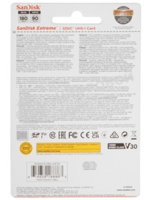 Флеш карта SD 128Gb SanDisk SDXC Class 10 V30 UHS-I U3 Extreme 180MB/s