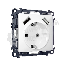 Комплект механизма электрической розетки ALFA Белый матовый 2USB A+A 18W (быстрая зарядка) с/з QUANT (AP1290, VM155) MA129010