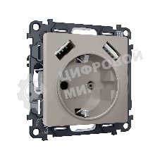 Комплект механизма электрической розетки ALFA Серо-бежевый матовый 2USB A+A 18W (быстрая зарядка) с/з QUANT (AP3690, VM155) MA369010