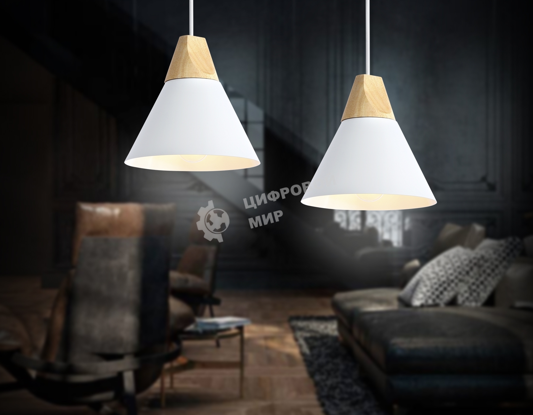 Светильник Ambrella light TR8195 WH/LW белый/светлое дерево E27 max 40W D230*935