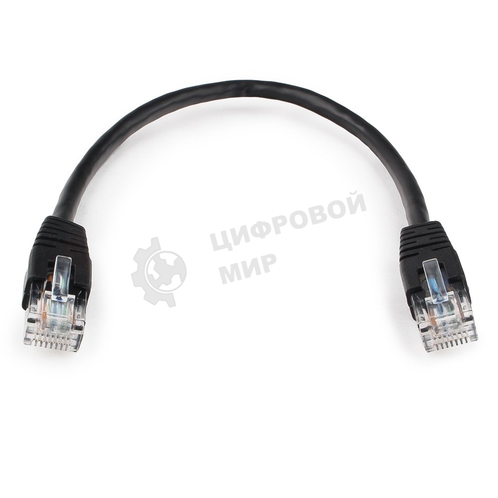 Патч-корд UTP Cablexpert PP6U-0.25M/BK cat.6, 0.25м, литой, многожильный, черный