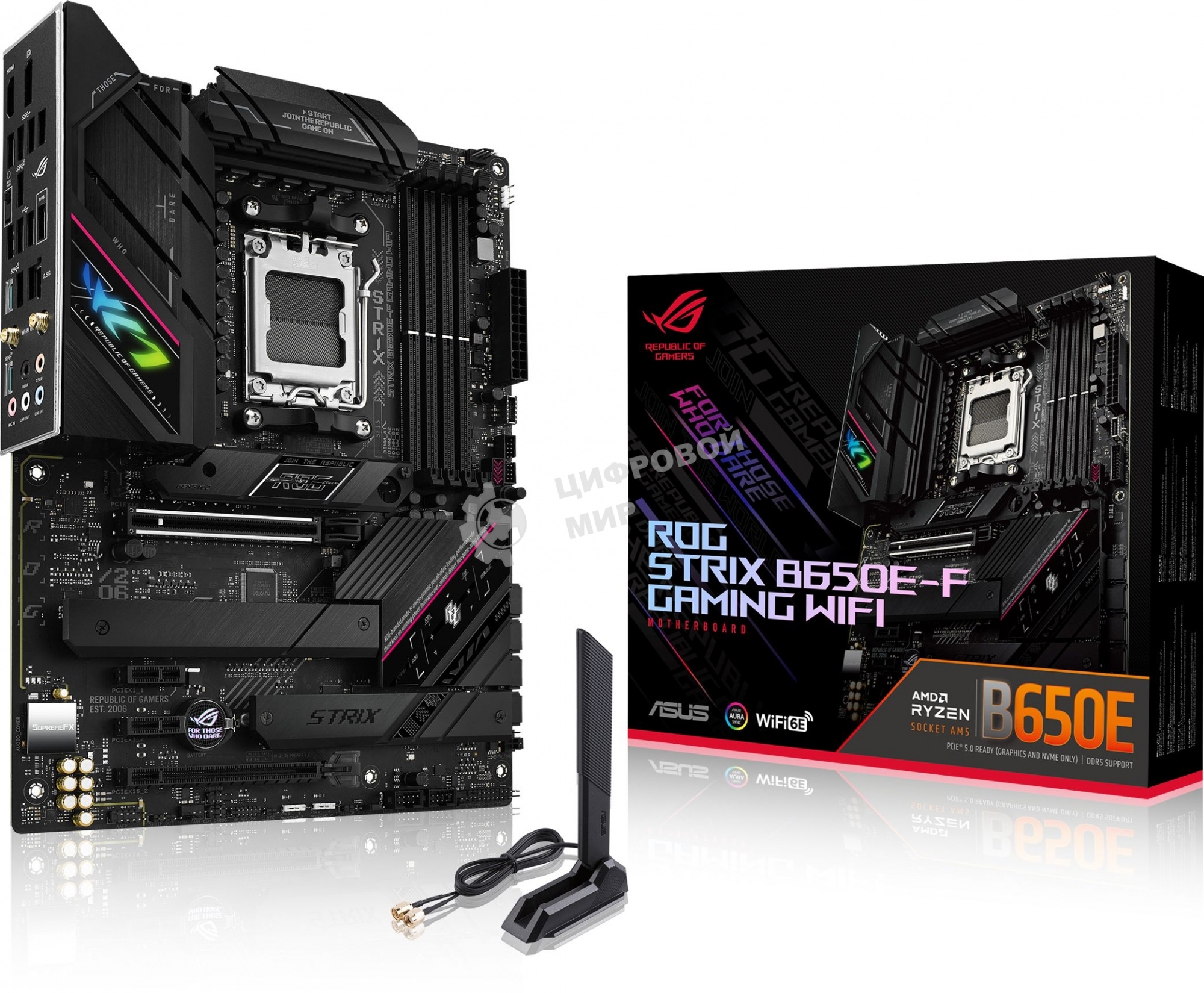Материнская плата ASUS ROG STRIX B650E-F GAMING WIFI, AM5, AMD B650, 4xDDR5, 4xSATA, 3xM.2, 1xPCI-E 5.0 x16, 1xPCI-E 4.0 x4, 2xPCI-E x1, 1xHDMI, 1xDP, 1x 2.5Gb LAN, 4xUSB-A 2.0, 4xUSB-A 3.2 Gen 1, 2xUSB-A 3.2 Gen 2, 1xUSB-C 3.2 Gen 2, 1xUSB-C 3.2 Gen 2x2,