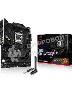 Материнская плата ASUS ROG STRIX B650E-F GAMING WIFI, AM5, AMD B650, 4xDDR5, 4xSATA, 3xM.2, 1xPCI-E 5.0 x16, 1xPCI-E 4.0 x4, 2xPCI-E x1, 1xHDMI, 1xDP, 1x 2.5Gb LAN, 4xUSB-A 2.0, 4xUSB-A 3.2 Gen 1, 2xUSB-A 3.2 Gen 2, 1xUSB-C 3.2 Gen 2, 1xUSB-C 3.2 Gen 2x2, 5x3.5 мм, 7.1, ATX