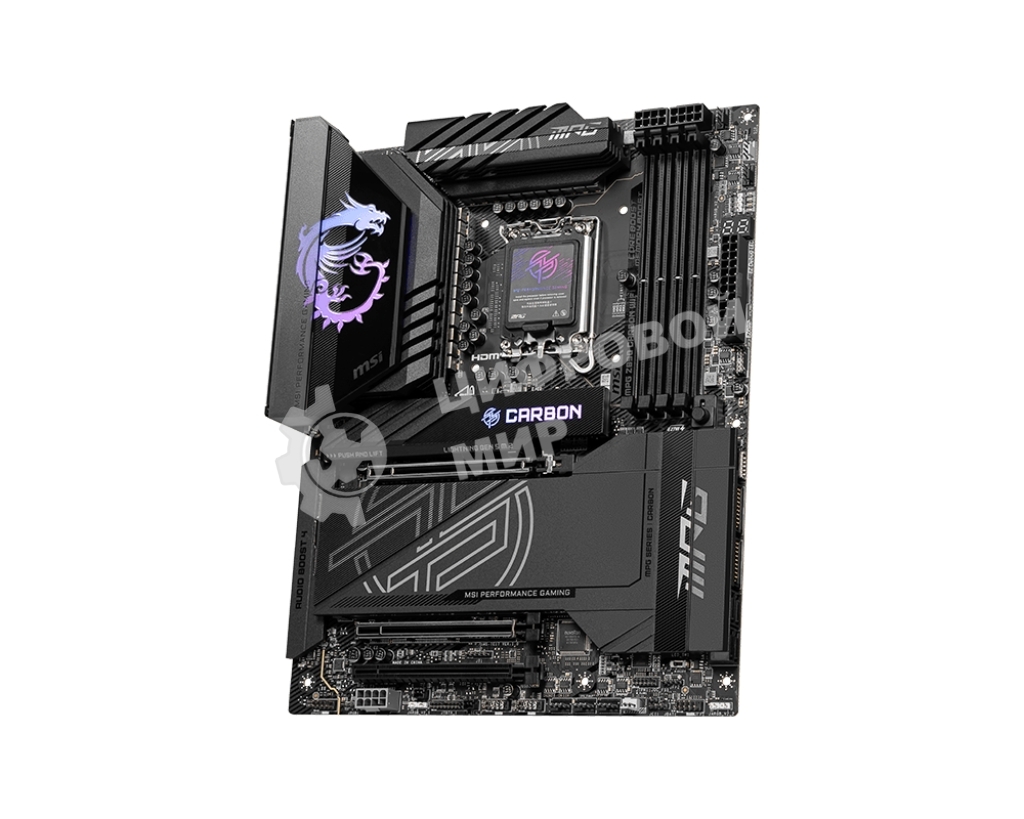 Материнская плата MSI MPG Z890 CARBON WIFI, LGA 1851, Intel Z890, 4xDDR5, 4xSATA, 5xM.2, 1xPCI-E 5.0 x16, 1xPCI-E 5.0 x8, 1xPCI-E 4.0 x4, 1xHDMI, 2xUSB-C Thunderbolt 4, 1xUSB-C 3.2 Gen 2, 10xUSB-A 3.2 Gen 2, 2x 5Gb LAN, 2x3.5 мм, 7.1, ATX