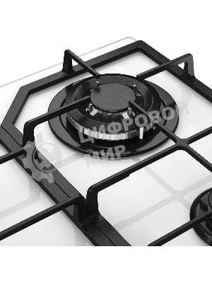 Варочная панель MONSHER MGG 63 Blanc, газ, High-Tech, 59 см, автоматический электроподжиг, газ-контроль, форсунки под сжиженый газ, SABAF конфорки, чугунные решетки, белый