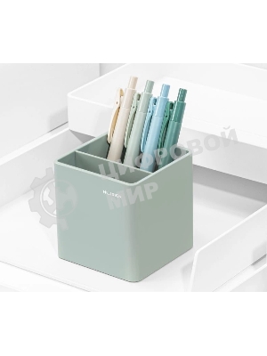 Подставка Deli NS011green Nusign 2 отделения для письменных принадлежностей, 84х84х86мм, зеленый, пластик
