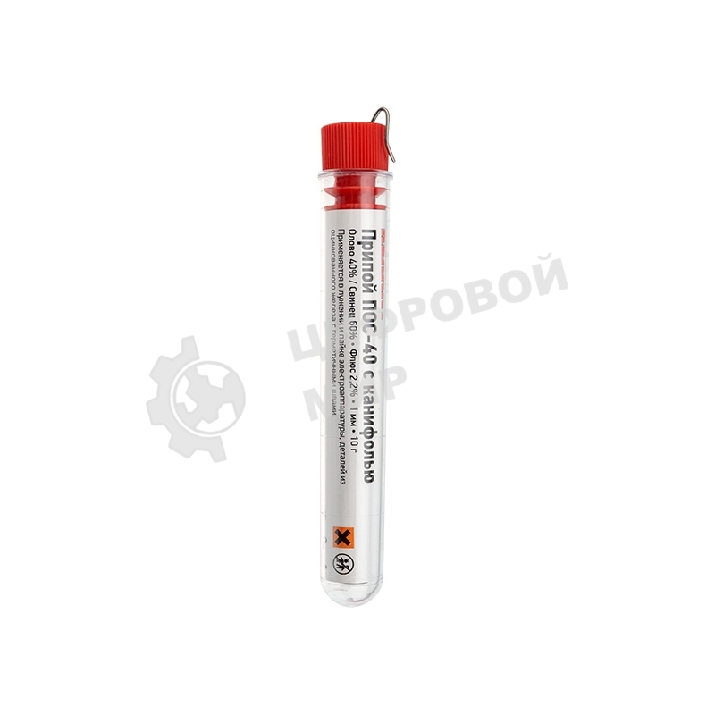 Припой с канифолью ПОС-40 Rexant, 10 г, Ø1.0 мм, (олово 40%, свинец 60%), колба