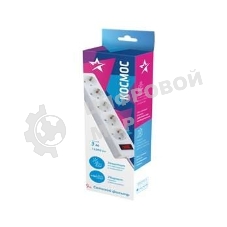 Удлинитель с сетевым фильтром Космос 5х3 м с заземл. 10А IP20 2.2 кВт 3х0.75 индикатор сети белый