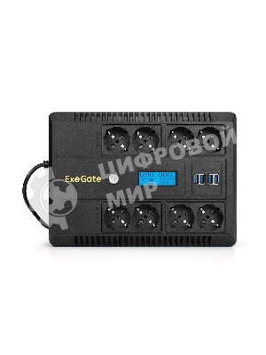 Источник бесперебойного питания ExeGate NEO Smart LHB-650.LCD.AVR.8SH.CH.RJ.USB 650VA/390W, LCD, AVR, 8*Schuko, RJ45/11, USB, 4*USB-порта для зарядки, черный
