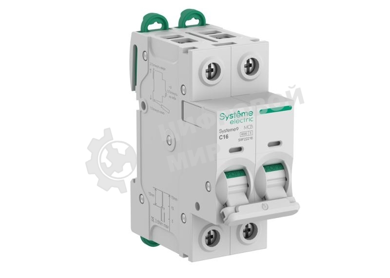 Автоматический выключатель Systeme Electric S9F22216 Systeme9 C 16A 2P 6kA 400В