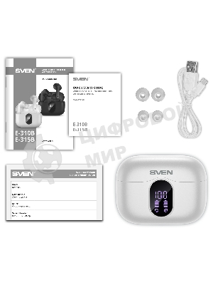 Наушники TWS SVEN E-310B белый, внутриканальные, Bluetooth, сенсорное управление, до 4 ч