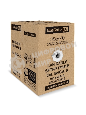 Кабель ExeGate Special UTP4-C5e-CU-S25-IN-PVC-GY-305 UTP 4 пары кат.5e медь, 0.43мм (25AWG), 305м, серый, PVC