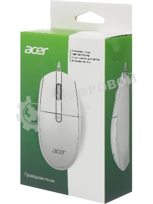 Мышь проводная Acer OMW401 белый, 2000 dpi, USB, кнопки - 4