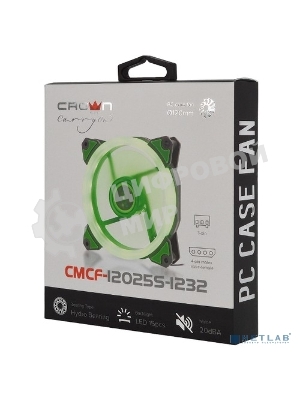 Вентилятор для корпуса Crown CMCF-12025S-1232 черный/зеленый, 120 мм, 1650 об/мин, 23 дБ, 3 pin