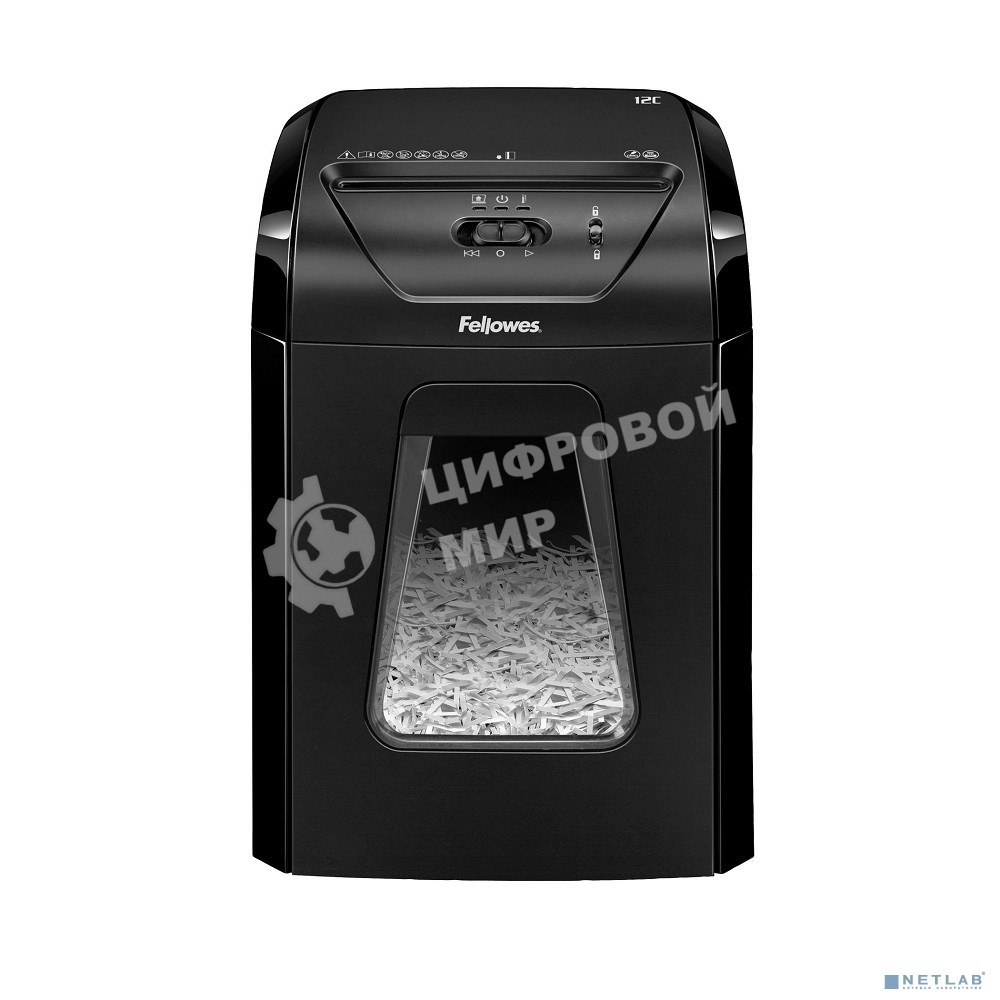 Шредер Fellowes PowerShred 12C FS-71201 DIN P-4, 4х40мм, 12лст., 18лтр.,Safety Lock