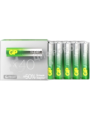 Алкалиновые батарейки GP Super Alkaline G-Tech 24А ААA - 40 шт. в пленке