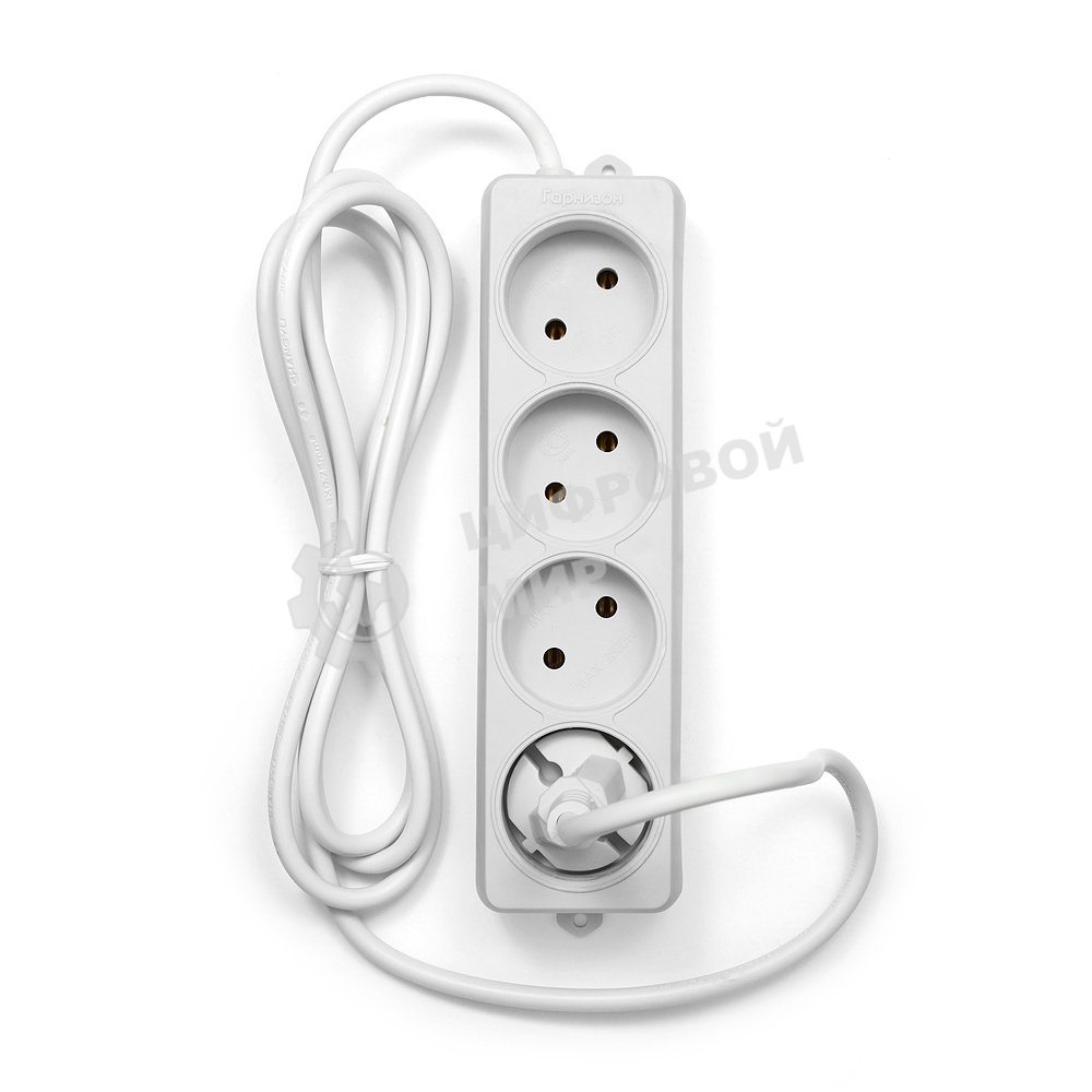 Удлинитель Гарнизон EL-NL4-W-2, 4 розетки допустимый ток 10А, длина 2 м.