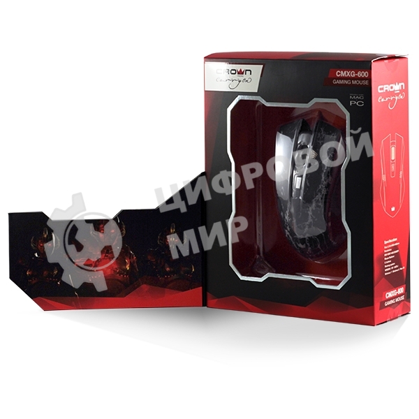 Мышь проводная Crown Gaming CMXG-600 черный, 2200 dpi, USB, кнопки - 6