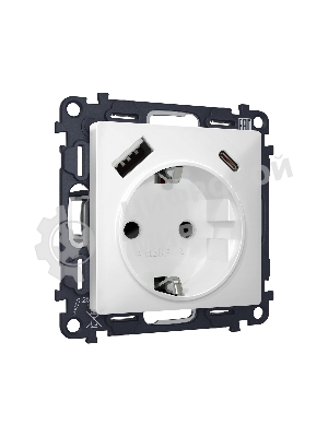 Комплект механизма электрической розетки ALFA Белый матовый 2USB A+C 20W (быстрая зарядка) с/з QUANT (AP1300, VM160) MA130010