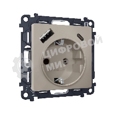 Комплект механизма электрической розетки ALFA Серо-бежевый матовый 2USB A+C 20W (быстрая зарядка) с/з QUANT (AP3700, VM160) MA370010
