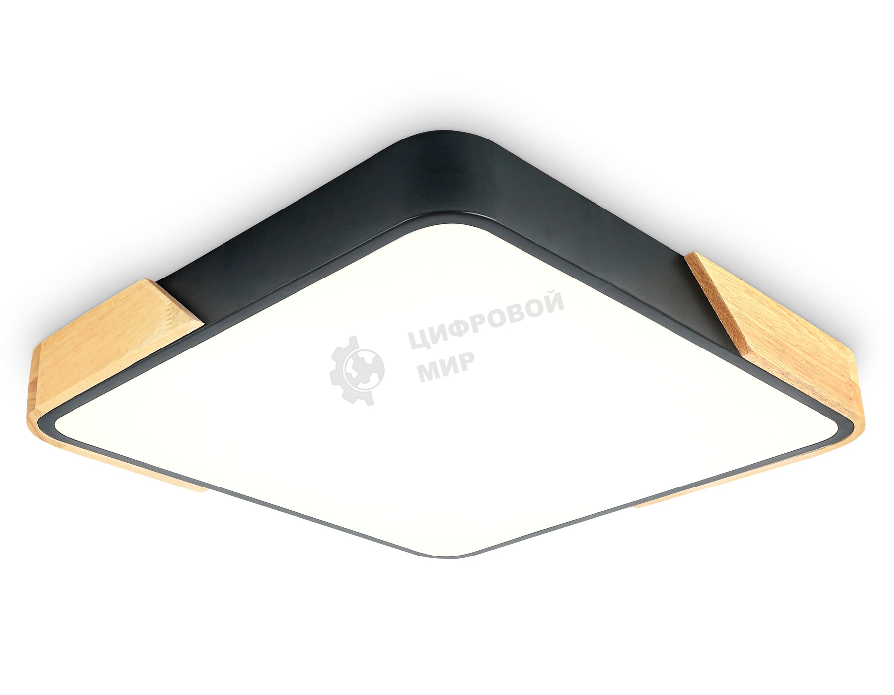 Потолочный светодиодный светильник Ambrella light FZ1316 BK/LW черный/светлое дерево 36W 5000K 400*400*50 (без ПДУ)