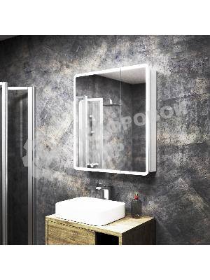 Зеркальный шкаф Bau Stil 70х80, LED подсветка, сенсор, плавное закрывание, оборачиваемый