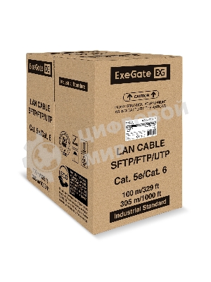 Кабель ExeGate Special UTP4-C5e-CU-S25-IN-PVC-GY-305 UTP 4 пары кат.5e медь, 0.43мм (25AWG), 305м, серый, PVC