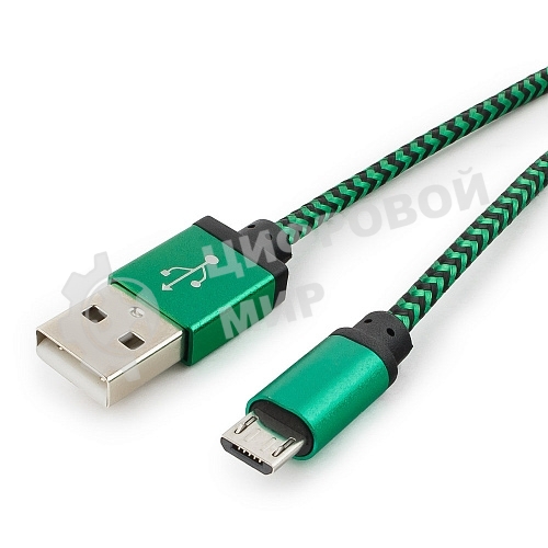 Кабель Gembird USB 2.0 Cablexpert AM/microBM 5P, 1м, нейлоновая оплетка, алюминиевые разъемы, зеленый, пакет