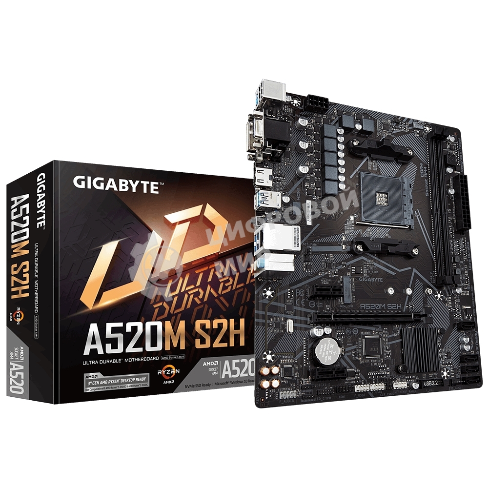 Материнская плата Gigabyte A520M S2H, AM4, AMD A520, 2xDDR4, 4xSATA, 1xM.2, 1xPCIe 3.0 x16, 2xPCIe x1, 1xHDMI, 1xDVI-D, 1xVGA, 1x 1Gb LAN, 4xUSB-A 3.2 Gen 1, 2xUSB-A 2.0, 3x3.5 мм, 7.1, mATX
