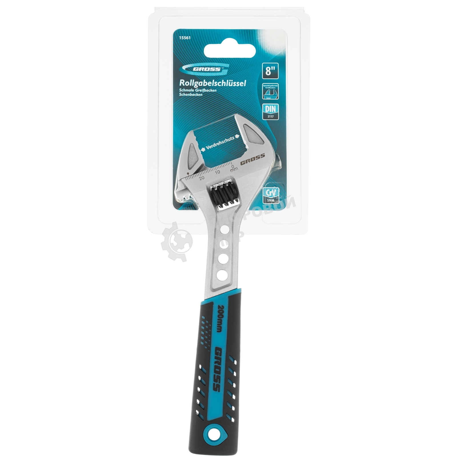 Ключ разводной Gross 15561 200 мм, CrV, двухкомпонентная ручка